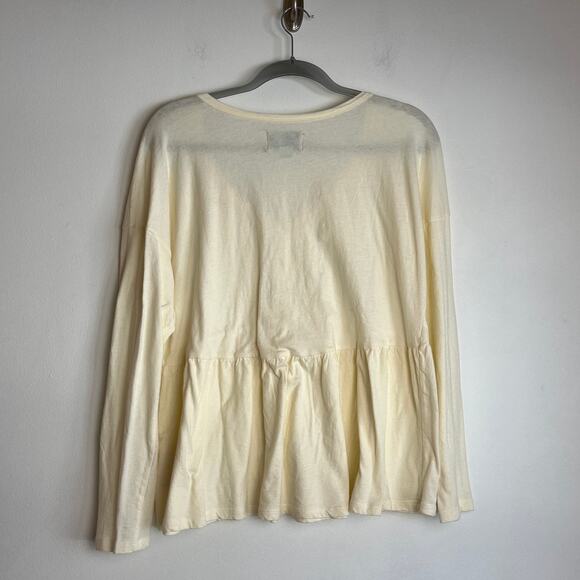 Saturday Sunday Anthropologie Oversized Babydoll Top Size M Cream Peplum Henley - Picture 2 of 7